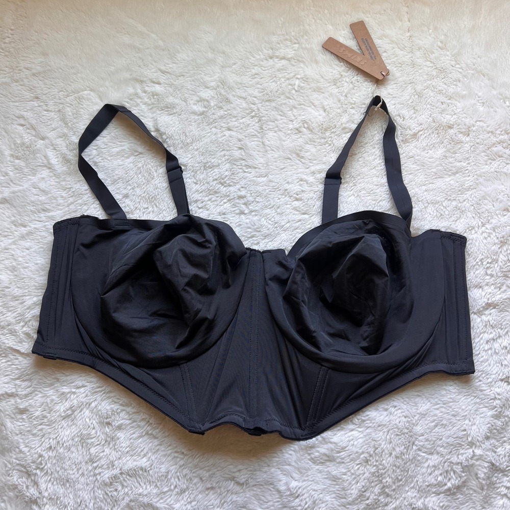 Skims Womens Corset Bra Collection Balconette Bra Onyx Black 46D CR-BRA-3240 NWT